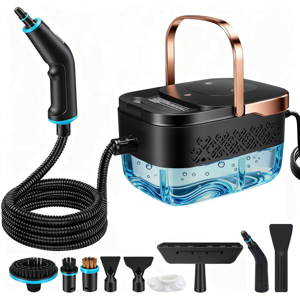 Yueidung steam cleaner front view, compact handheld design for quick home cleaning.