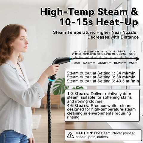 Yueidung steam cleaner long reach with cord and hose extended.