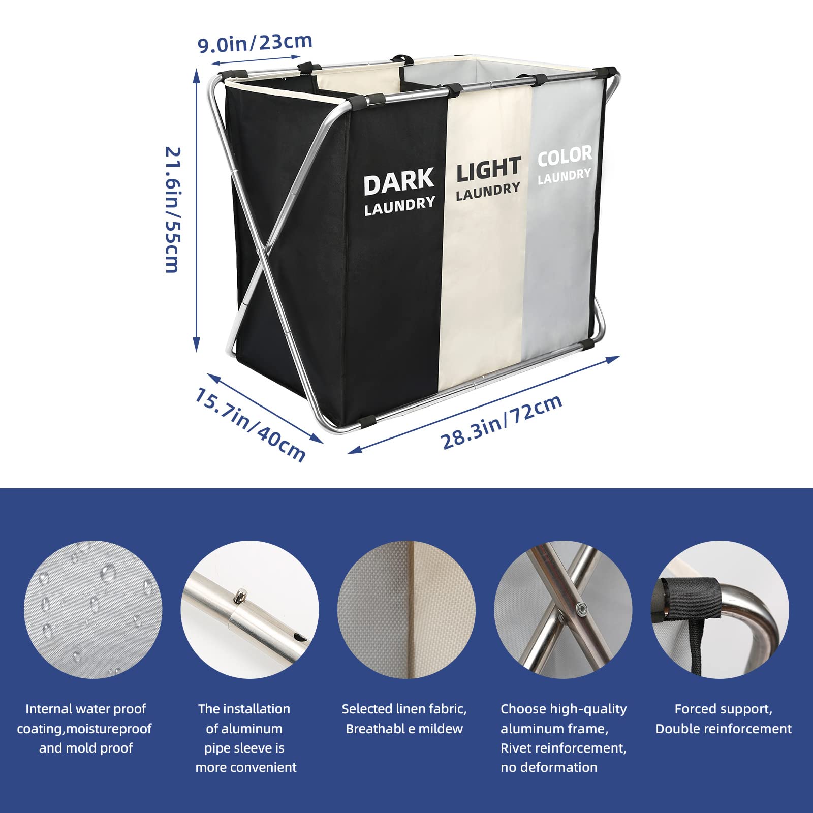 YUELAN collapsible tall laundry basket with handles, space-saving design