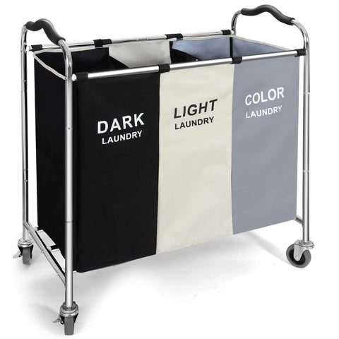 YUELAN laundry basket with wheels, 240L capacity, easy transport.