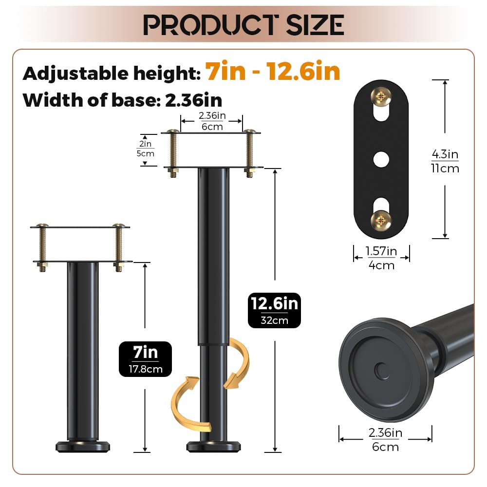 YUEYIN wide-base bed legs with rubber pads protect floors