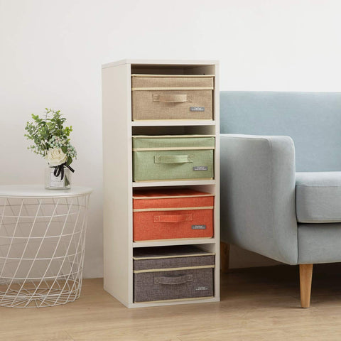 YueYue fabric storage box with green lid ideal for shelf organization.