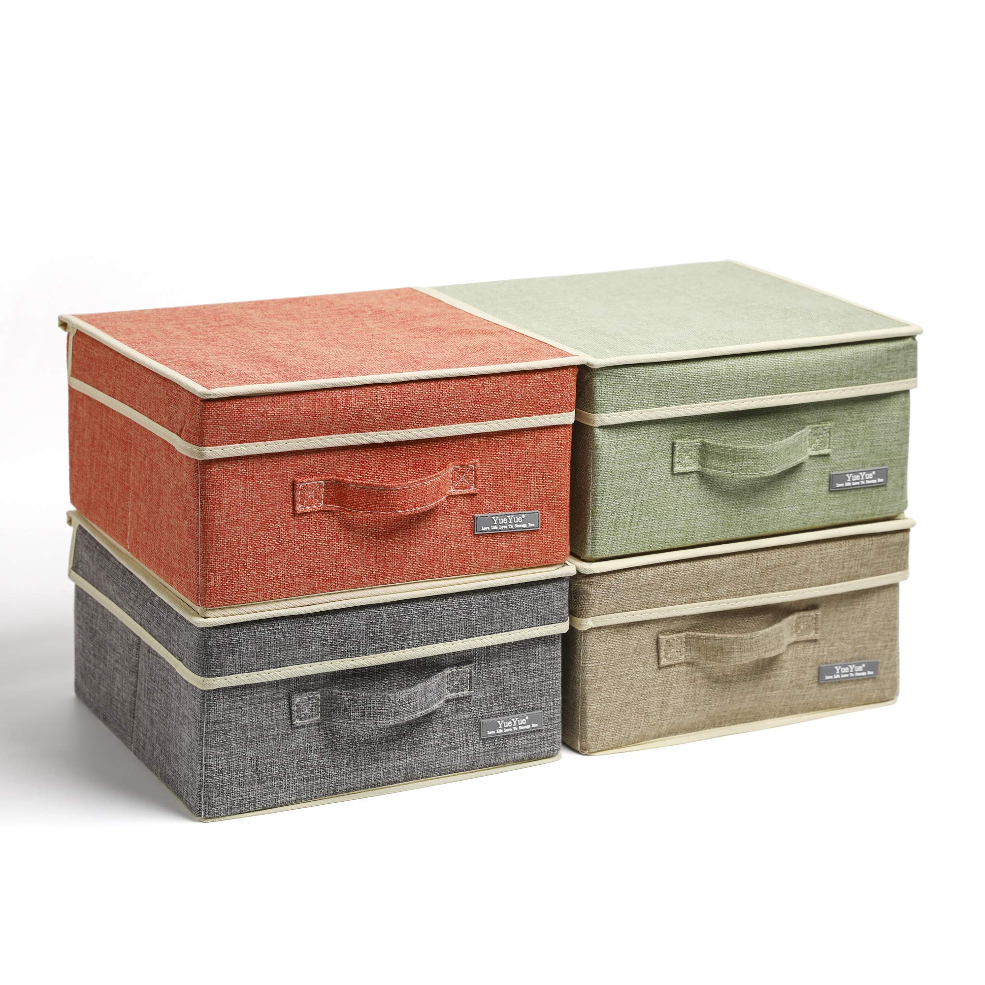 YueYue fabric storage box with grey lid keeps items dust-free and organized.