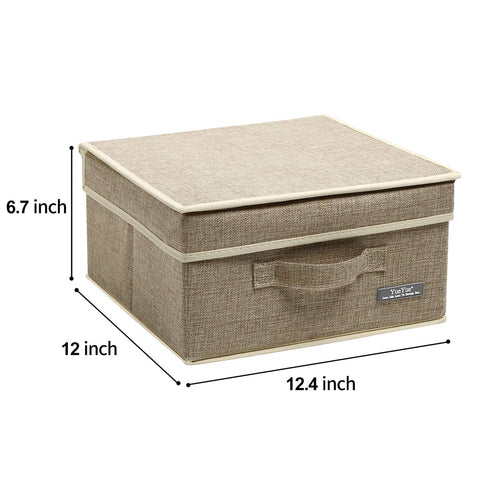 YueYue linen-textured storage box with lid for neat closet organization.
