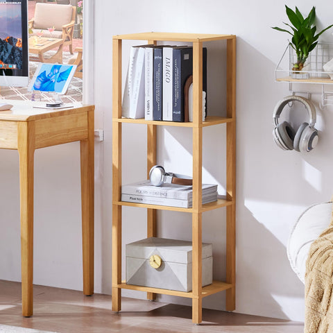 YUFAM 4-tier shelf with plants and books neatly organized on open back design