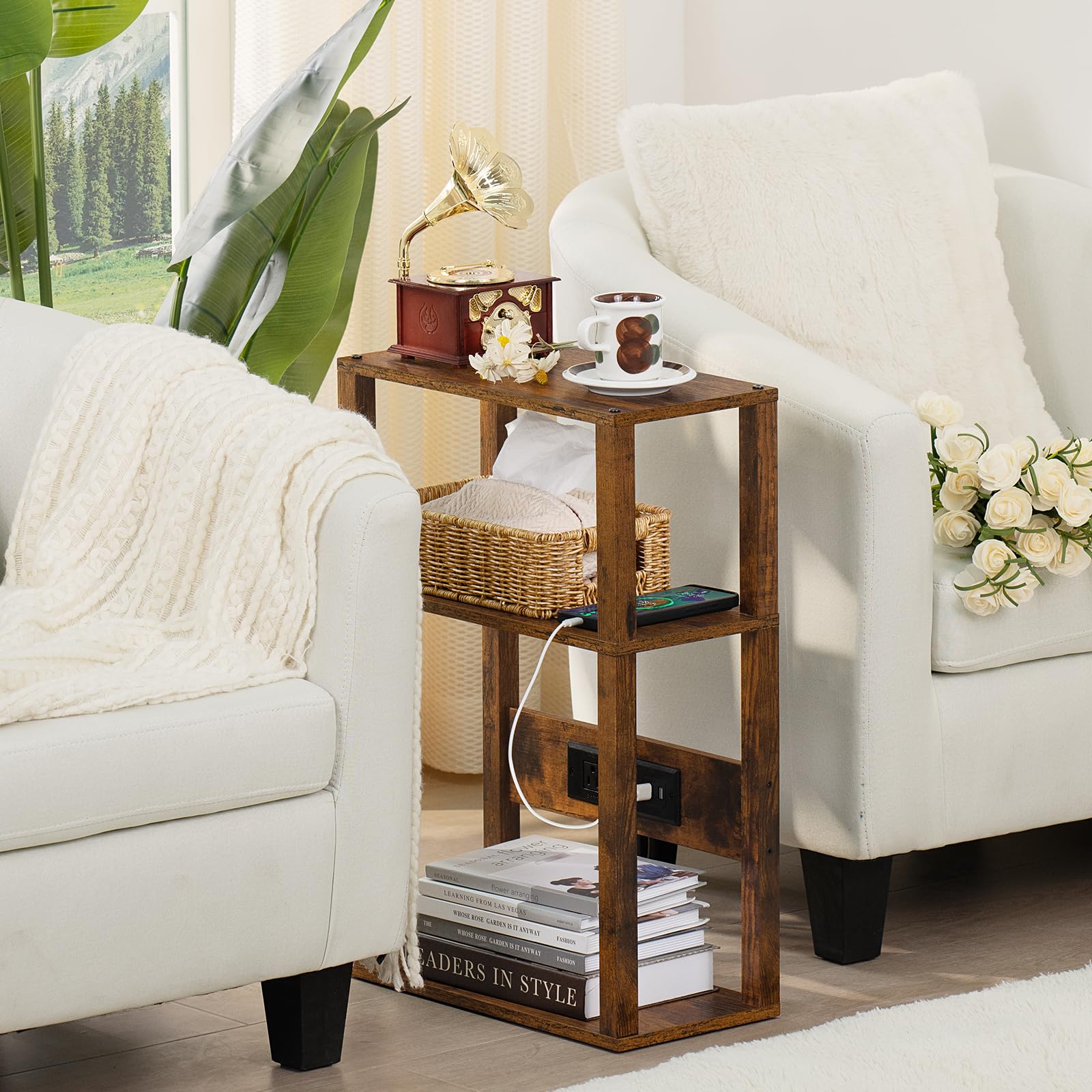 YUFAM compact corner table fits sofa or entryway for limited spaces.