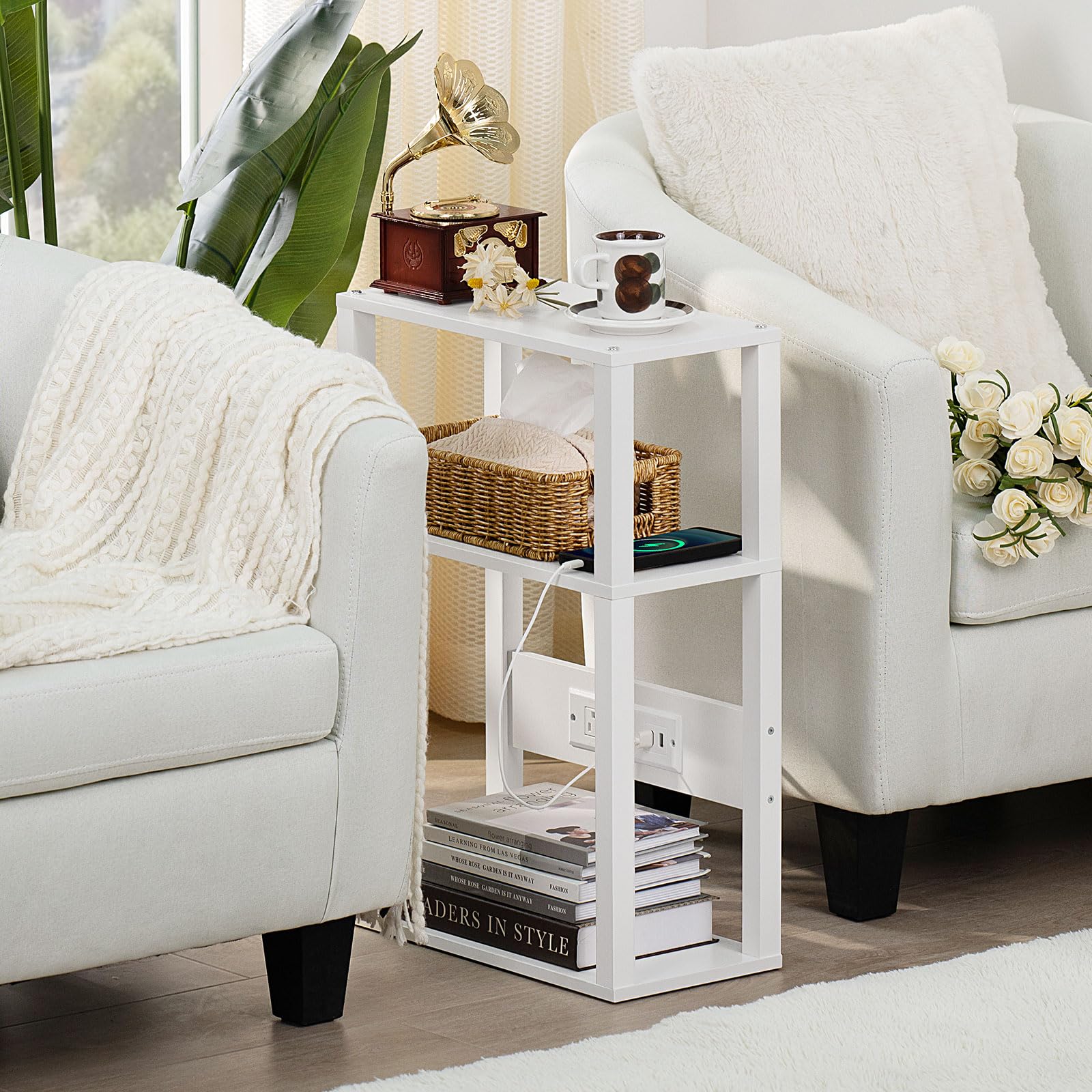 YUFAM multifunctional end table shown in a living room setup.
