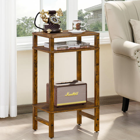 YUFAM side table assembly process demonstrates quick setup with labeled parts.