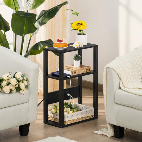 YUFAM slim bedside table with middle shelf provides organized storage.