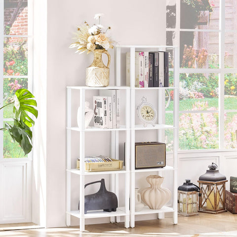 YUFAM space-saving storage shelf organized with plants and items.