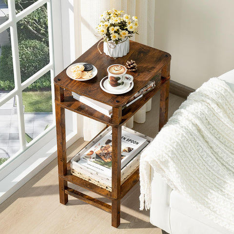 YUFAM tall night stand side perspective highlights generous height for books and lighting.