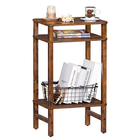 YUFAM three-tier side table top view shows sturdy design for lamps and décor.