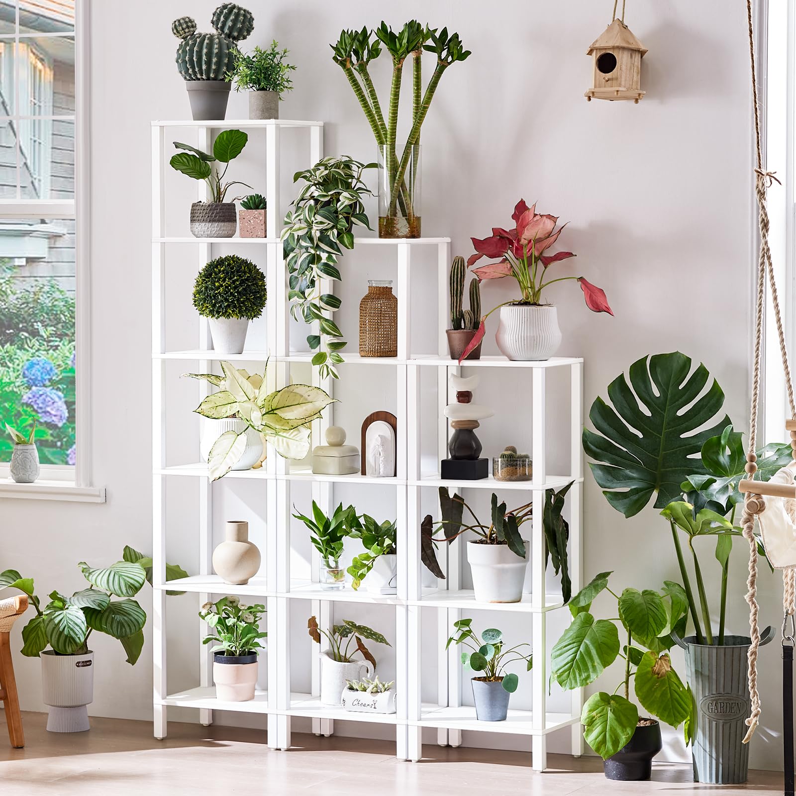 YUFAM versatile shelf used in living room, office, and kitchen.