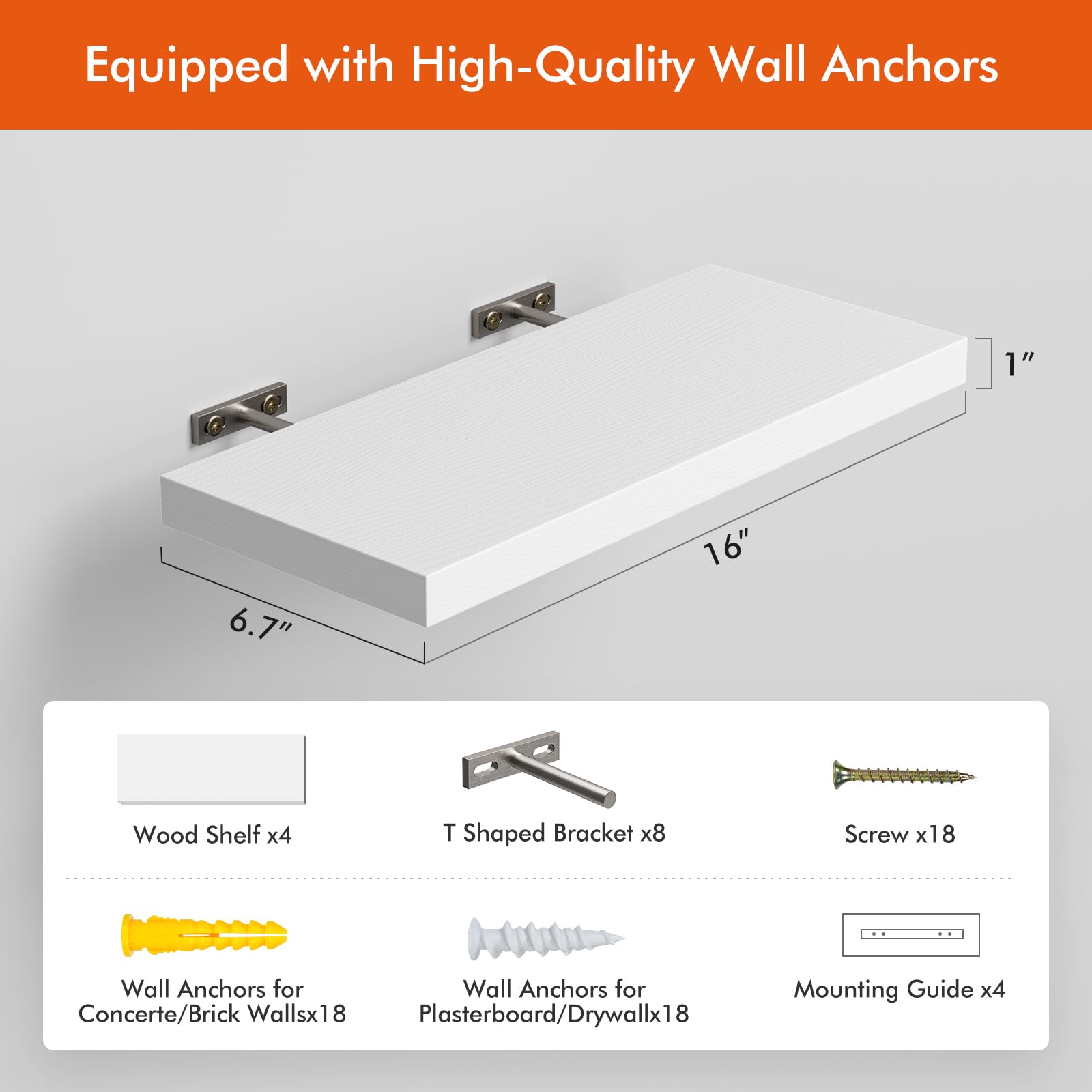 YUFLINX 16-inch white floating shelves living room display, maximize wall space