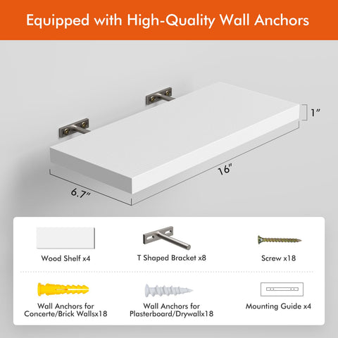 YUFLINX 16-inch white floating shelves living room display, maximize wall space