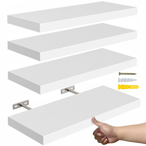 YUFLINX 16-inch white floating shelves set of four front view for clean wall display