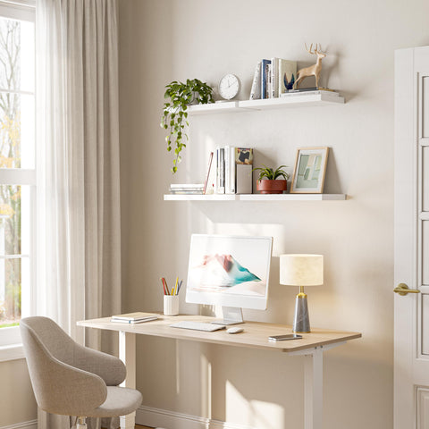 YUFLINX wall-mounted 16-inch white floating shelves installation-ready with included hardware