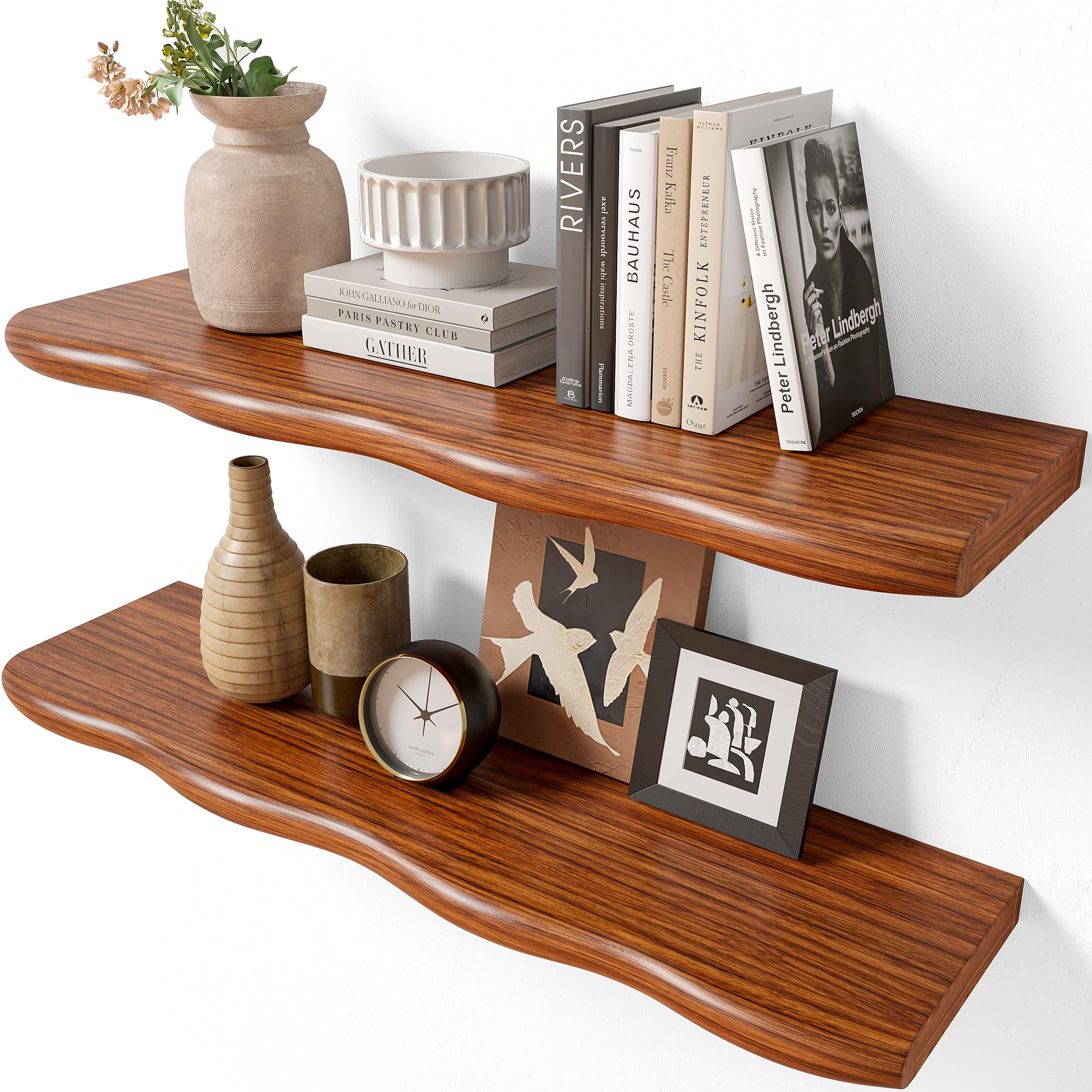 YUFLINX 24-inch walnut floating shelf mounted on wall for stylish storage