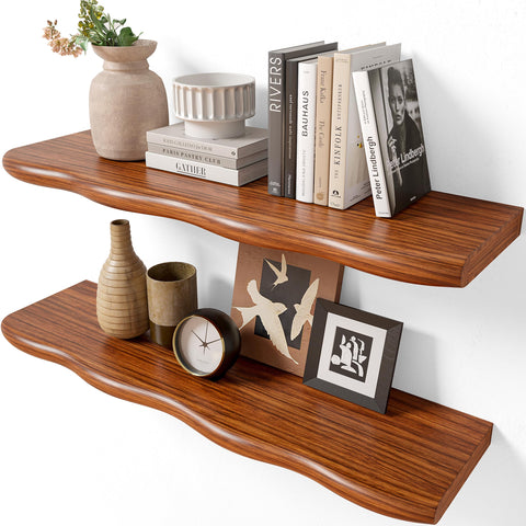 YUFLINX 24-inch walnut floating shelf mounted on wall for stylish storage