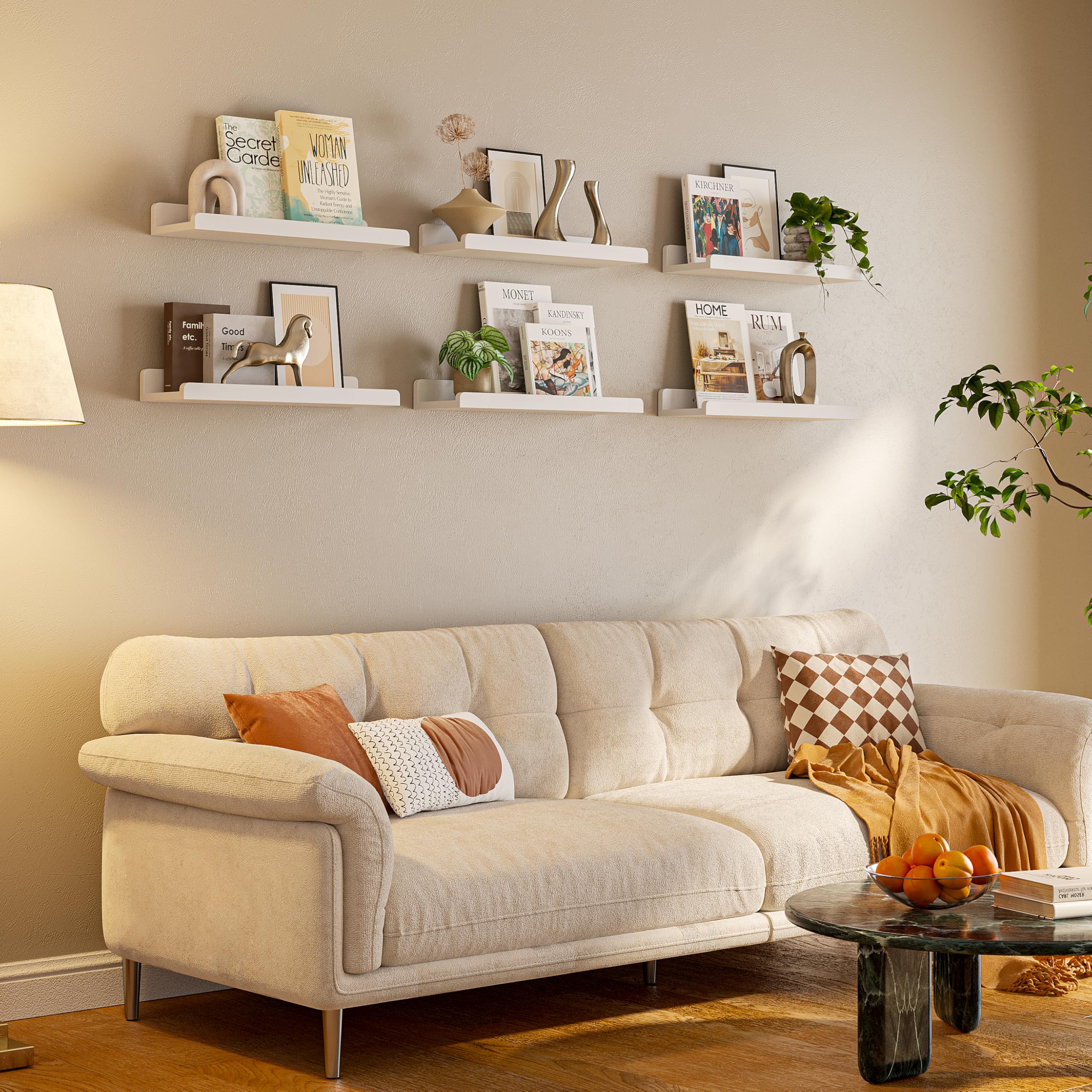 YUFLINX set of six shelves arranged for flexible room organization.