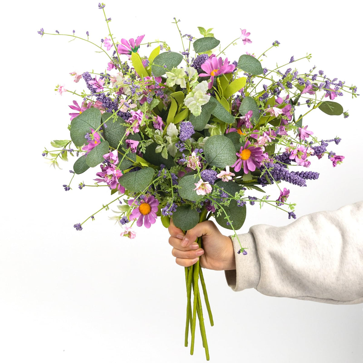 YUGALI 20-inch artificial bouquet with daisies and lavender, ideal for a bright vase centerpiece.