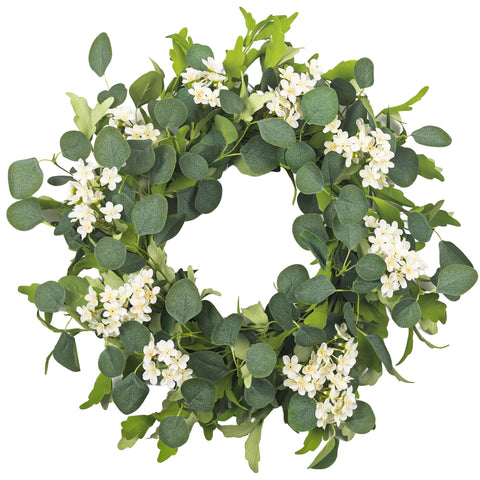 YUGALI 24-inch wreath front door with eucalyptus and blossoms for welcoming curb appeal