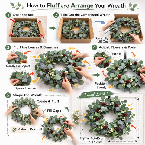 YUGALI lightweight front door wreath easy to hang