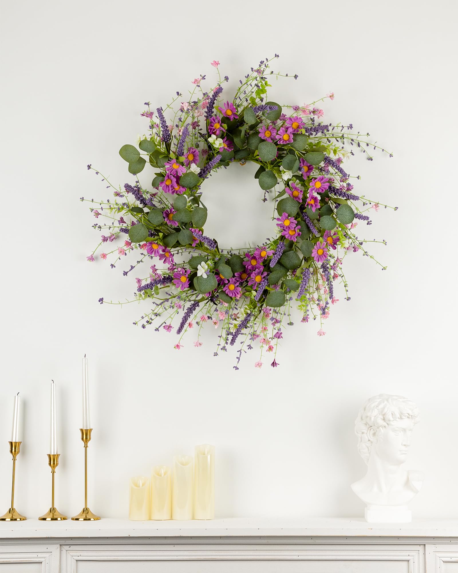 YUGALI purple daisies wreath adds spring-summer vibe to porches