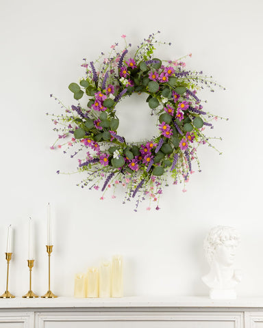 YUGALI purple daisies wreath adds spring-summer vibe to porches