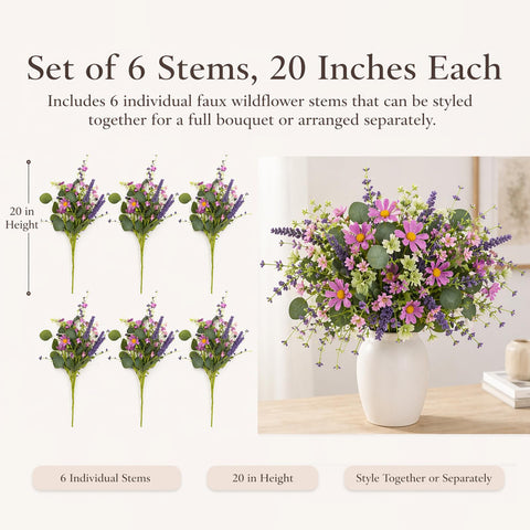 YUGALI 6-stem bouquet ready to arrange, easy height customization.