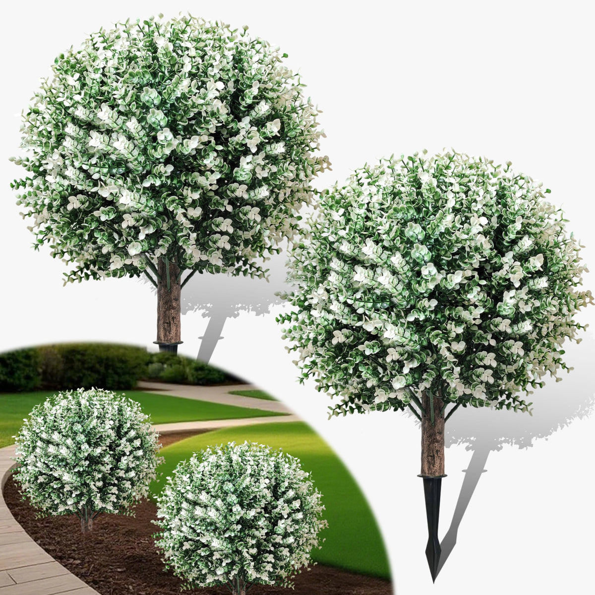 YUGYUM boxwood topiary ball 24.5in with spikes for durable outdoor planters