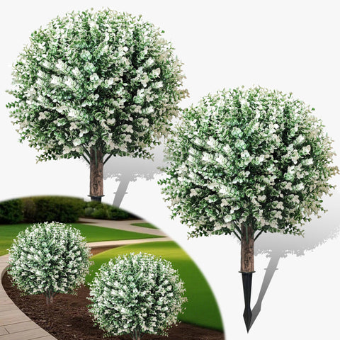 YUGYUM boxwood topiary ball 24.5in with spikes for durable outdoor planters