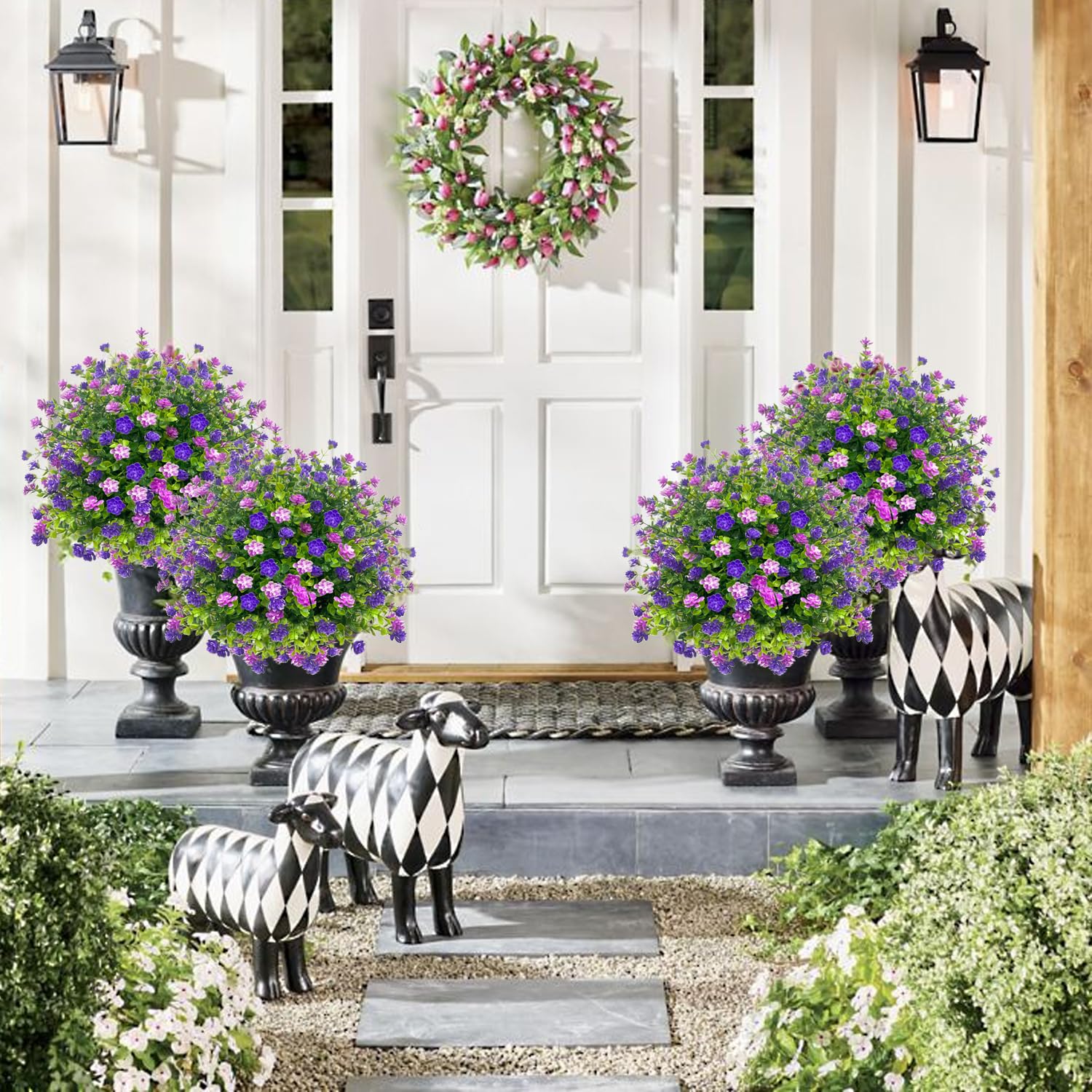 YUGYUM topiary ball tree spikes outdoor setup provides instant garden focal point.