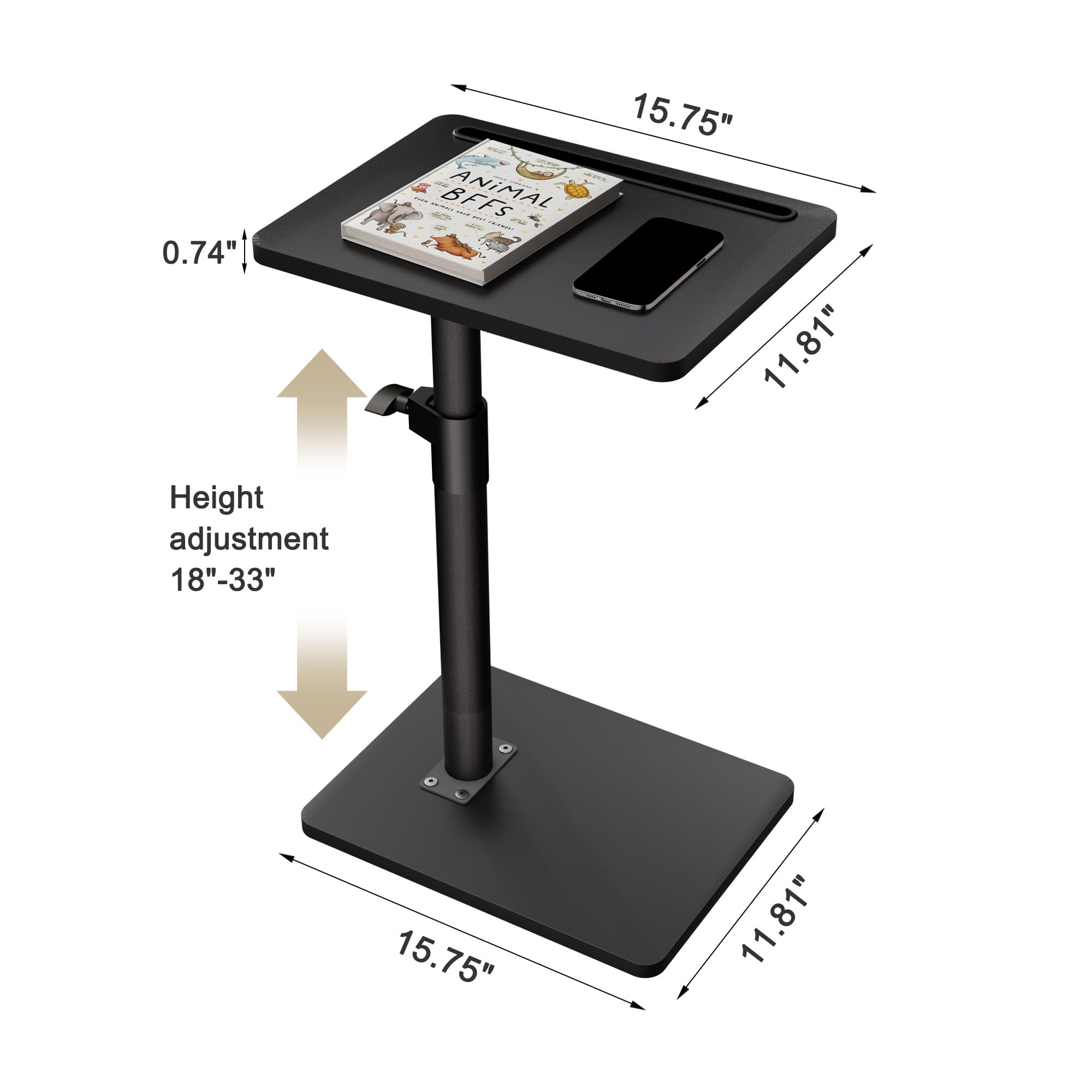 YUHFERA height-adjustable end table demonstrating reach and placement