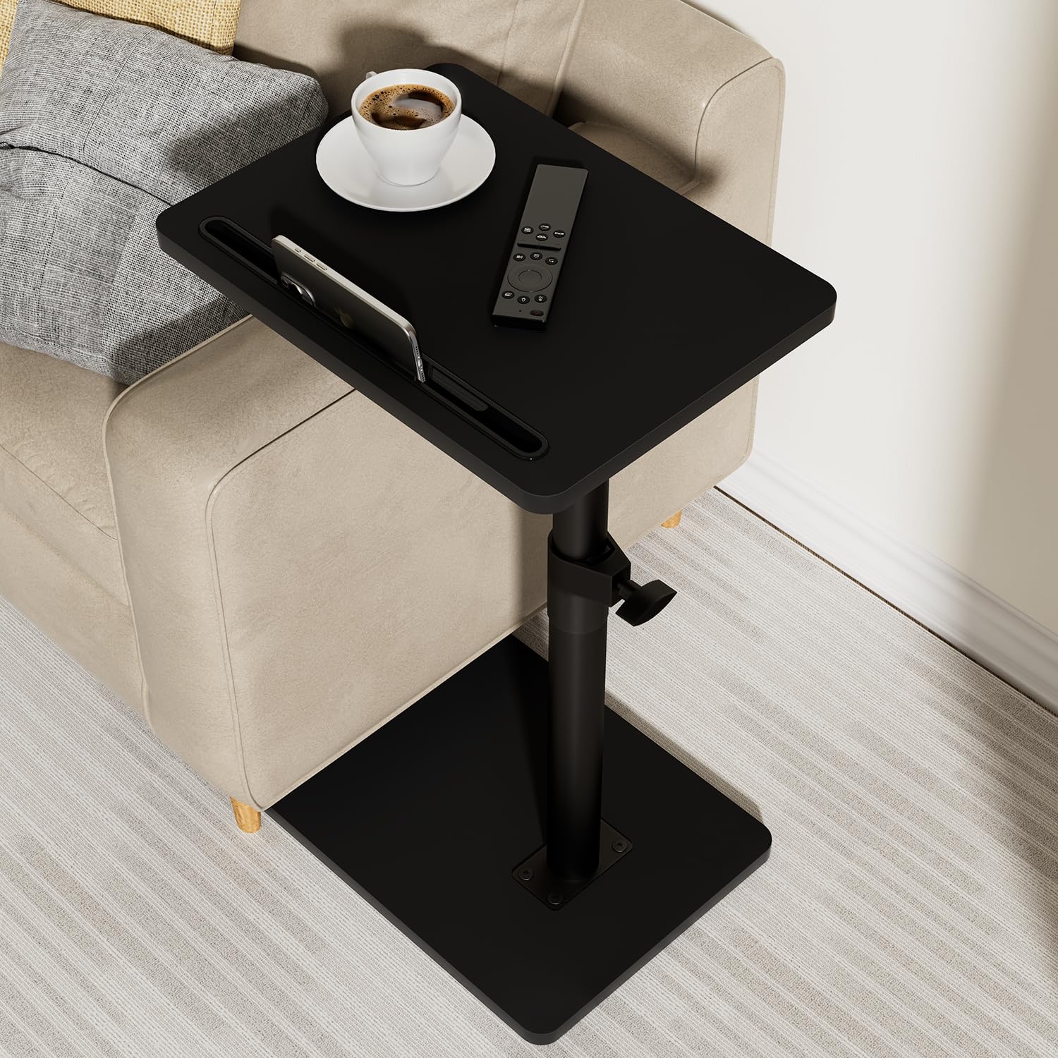 YUHFERA sofa armrest tray table with 360° swivel for convenient snacks and devices