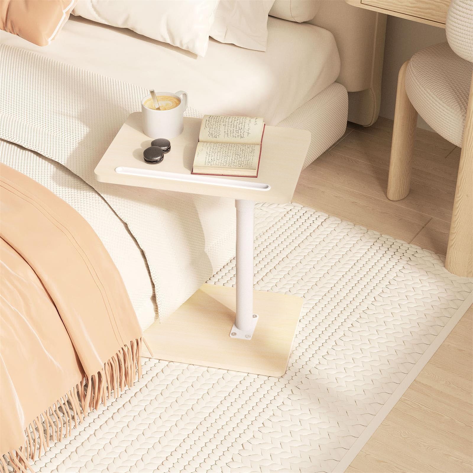 YUHFERA space-saving tray table beside sofa or bed.