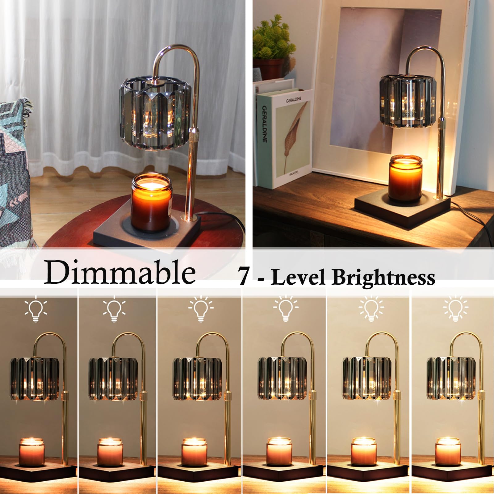 Yuichoy Candle Warmer Lamp glass shade features modern design and ambient glow.