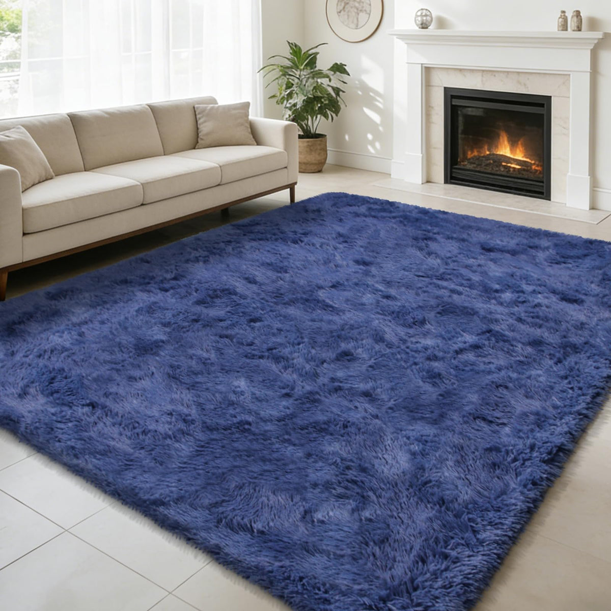 Yulidayang 8x10 fluffy blue rug in living room enhances cozy warmth and style