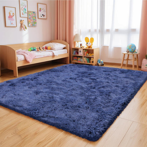 Yulidayang blue plush rug adapts to many rooms and layouts