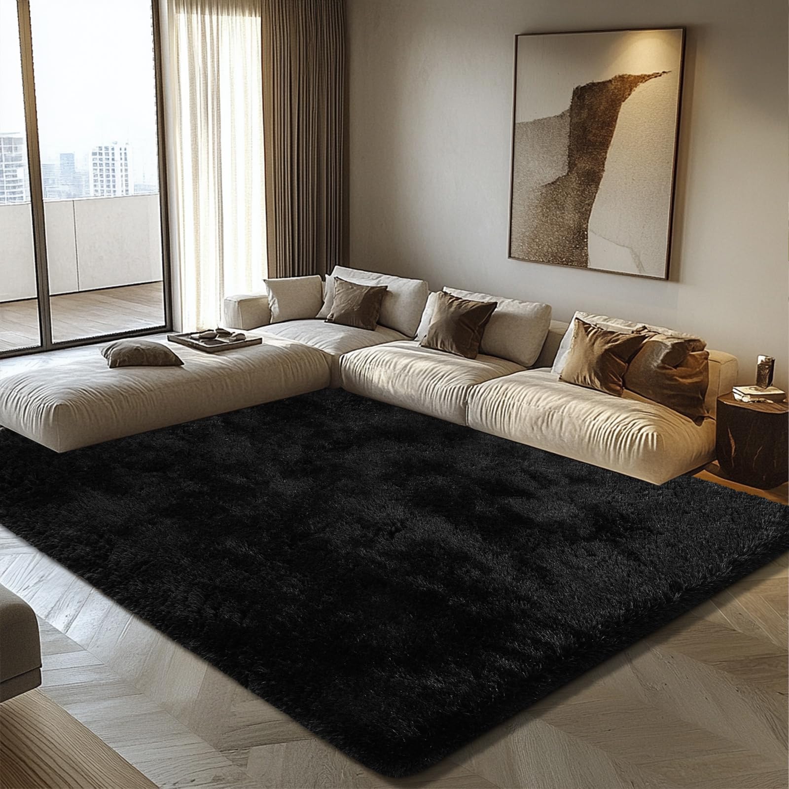 Yulidayang fluffy rug 8x10 in living room for cozy evenings.