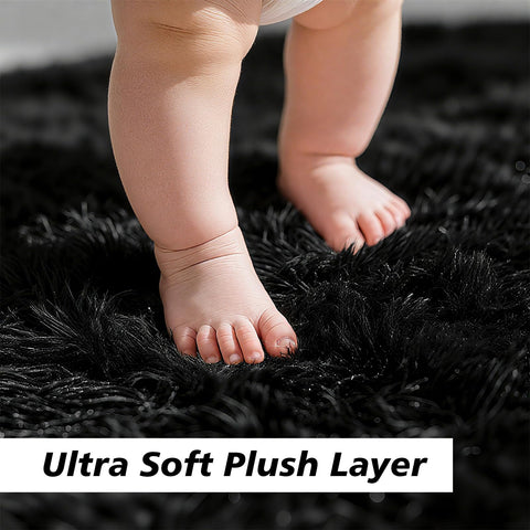 Yulidayang shag rug bedroom in black enhances soft comfort.