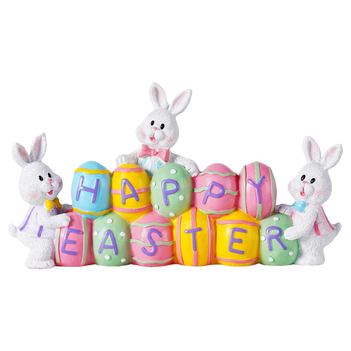 yumhum 3 bunny holding eggs figurine adds festive tabletop charm for Easter