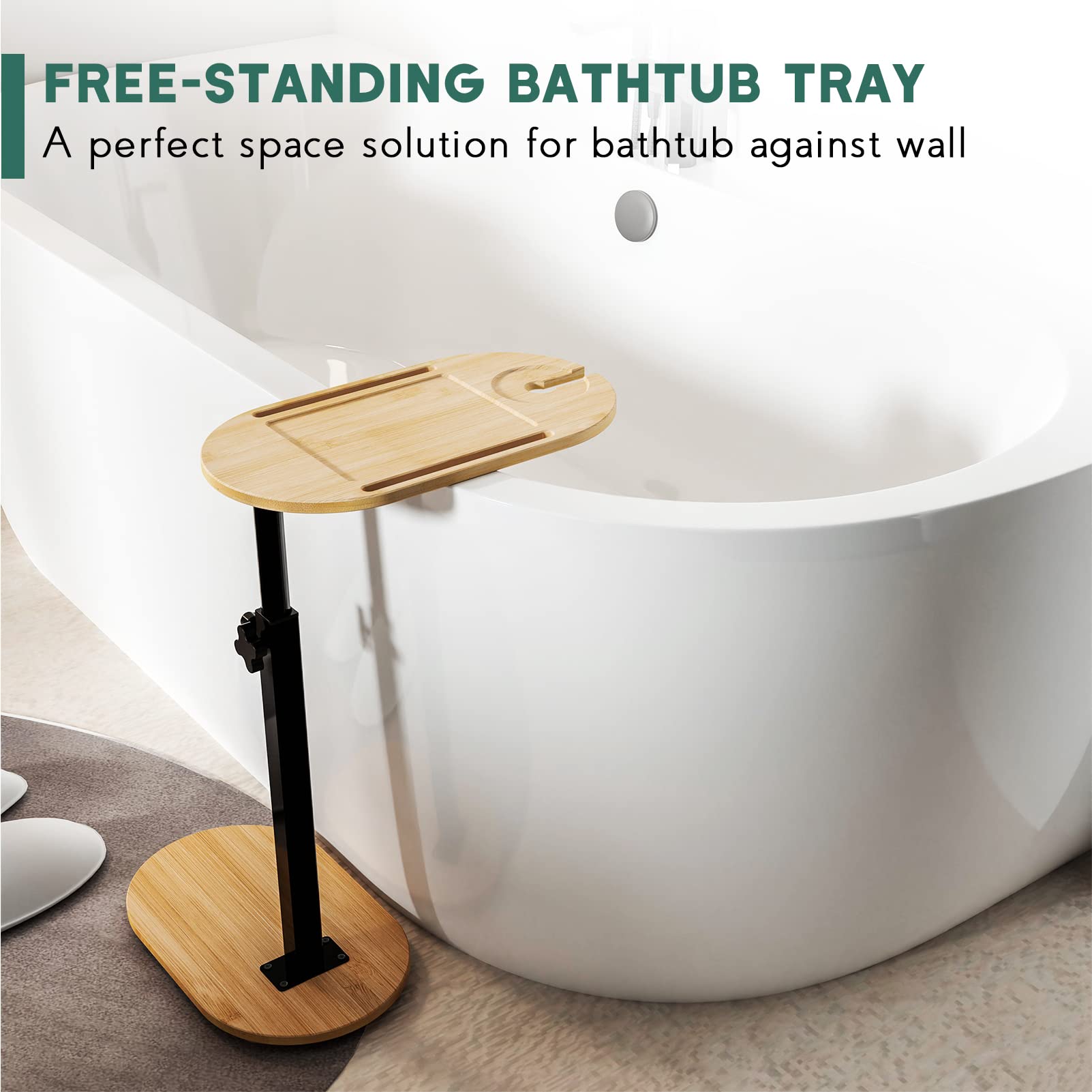Yumkfoi bamboo tray surface with water-resistant lacquer for durable bathroom use