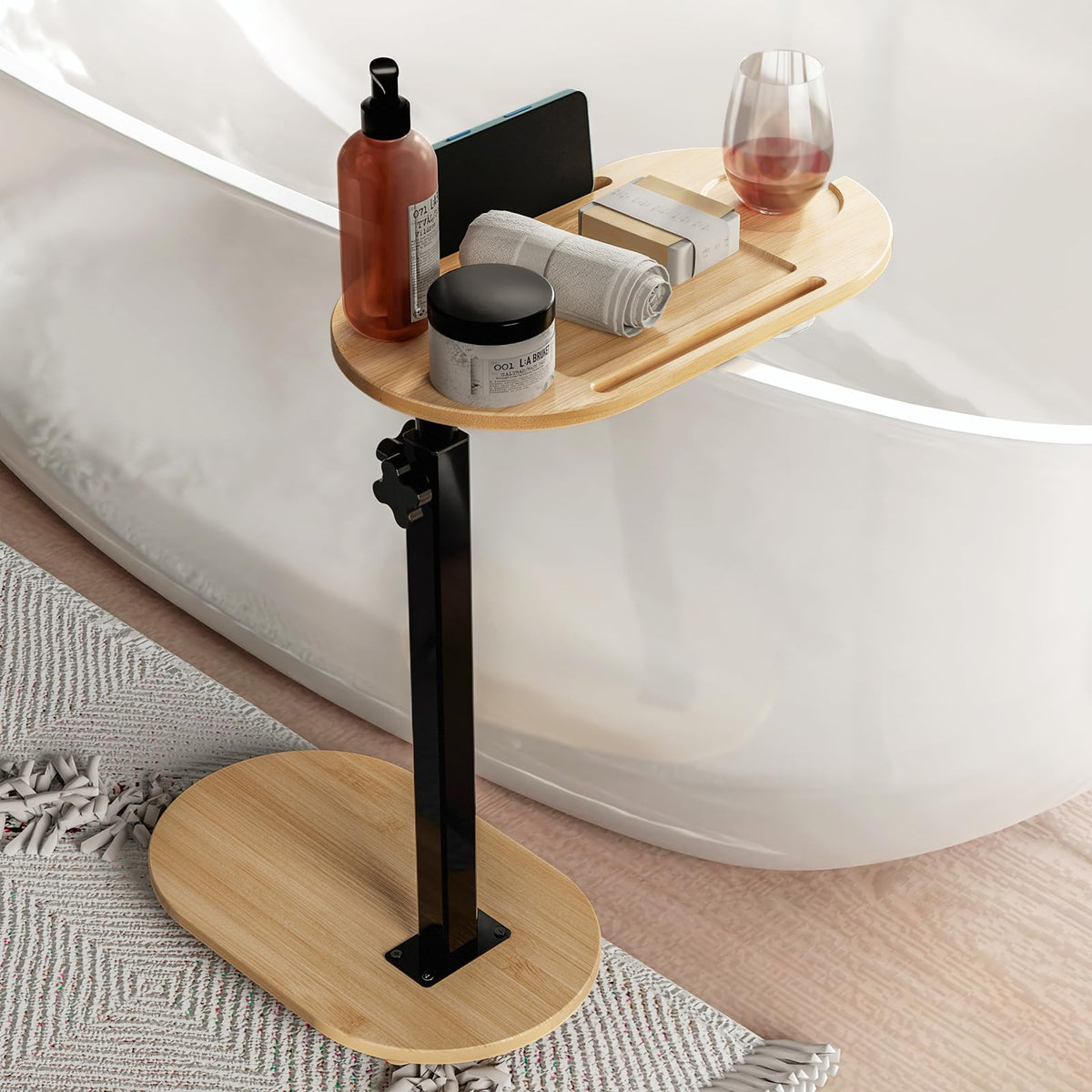 Yumkfoi bamboo tub tray adjustable height for a perfect tub fit