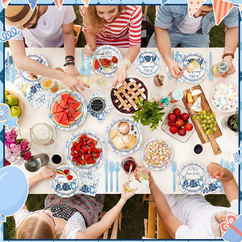Yungyan blue jean baby tableware set, cohesive boho rustic decor for celebrations.