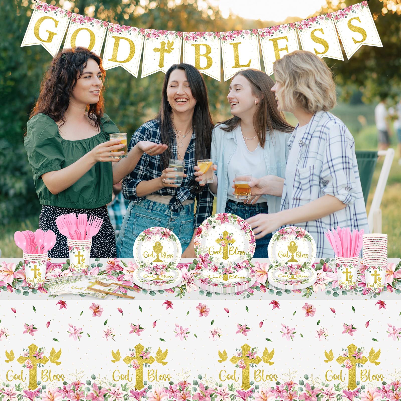 Yungyan God Bless banner for festive christening décor.