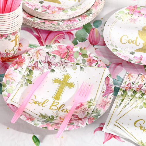Yungyan God Bless 9-inch dinner plates for shared first communion meals.