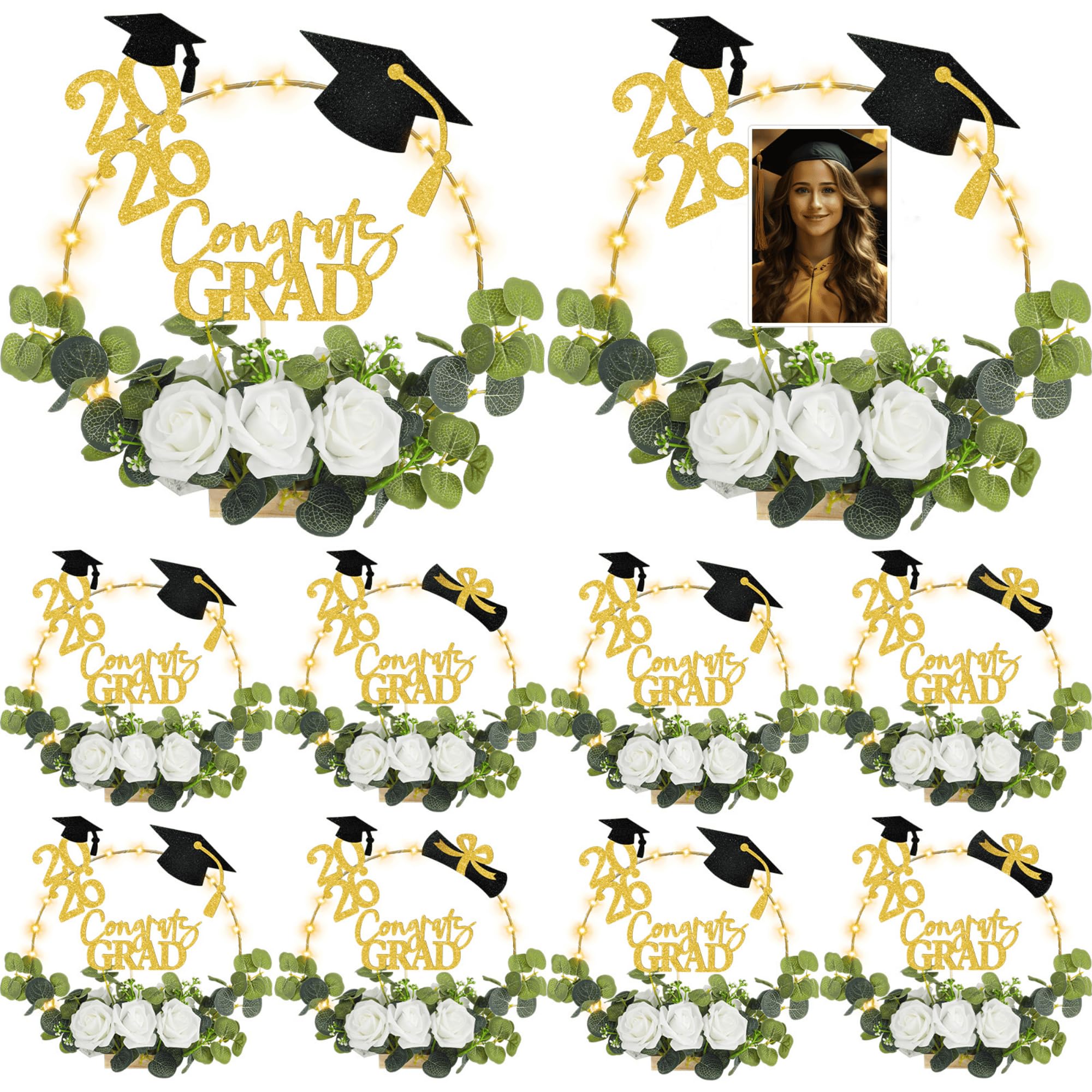 Yunsailing 8-hoop centerpiece for Class of 2026 tables, durable and elegant.