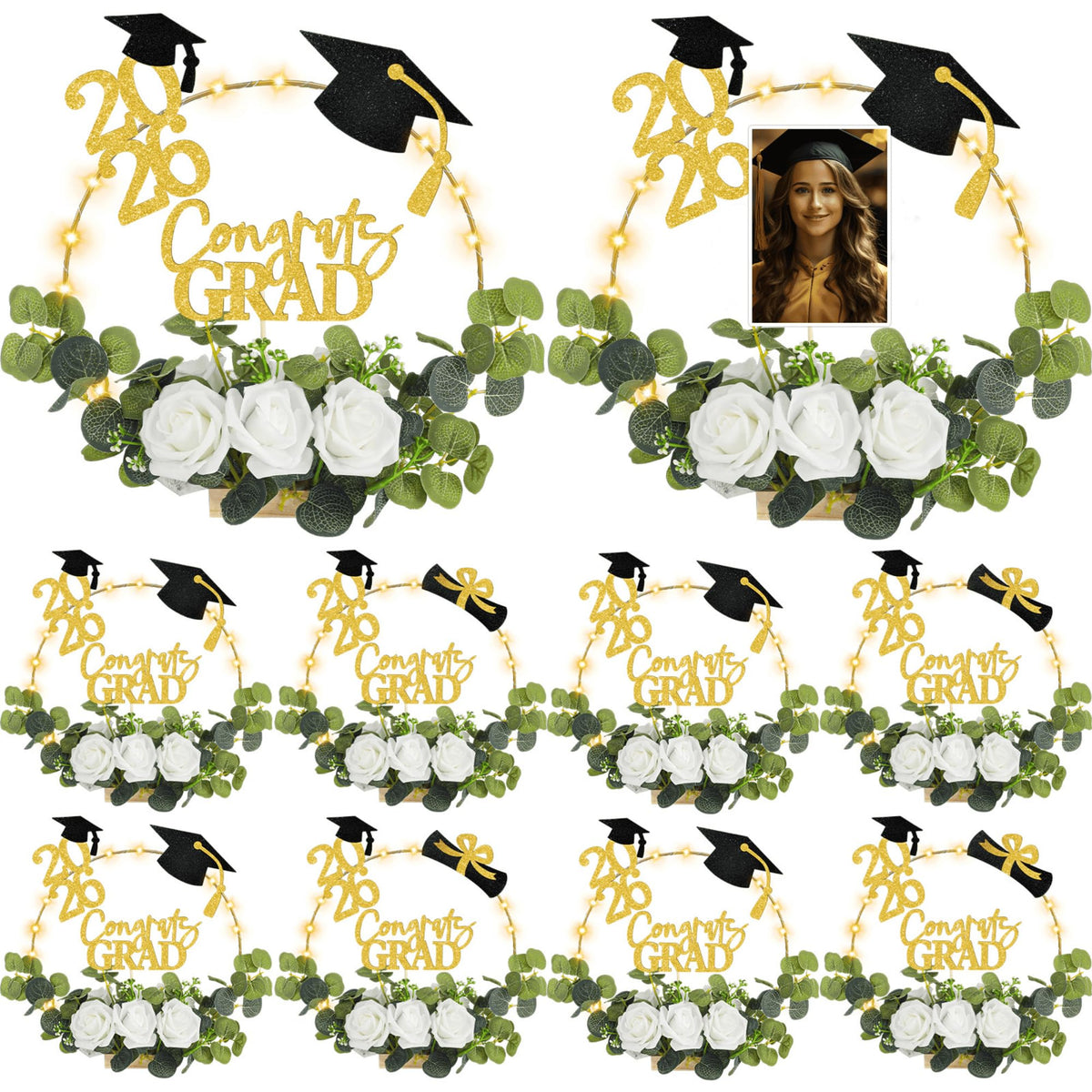 Yunsailing 8-hoop centerpiece for Class of 2026 tables, durable and elegant.