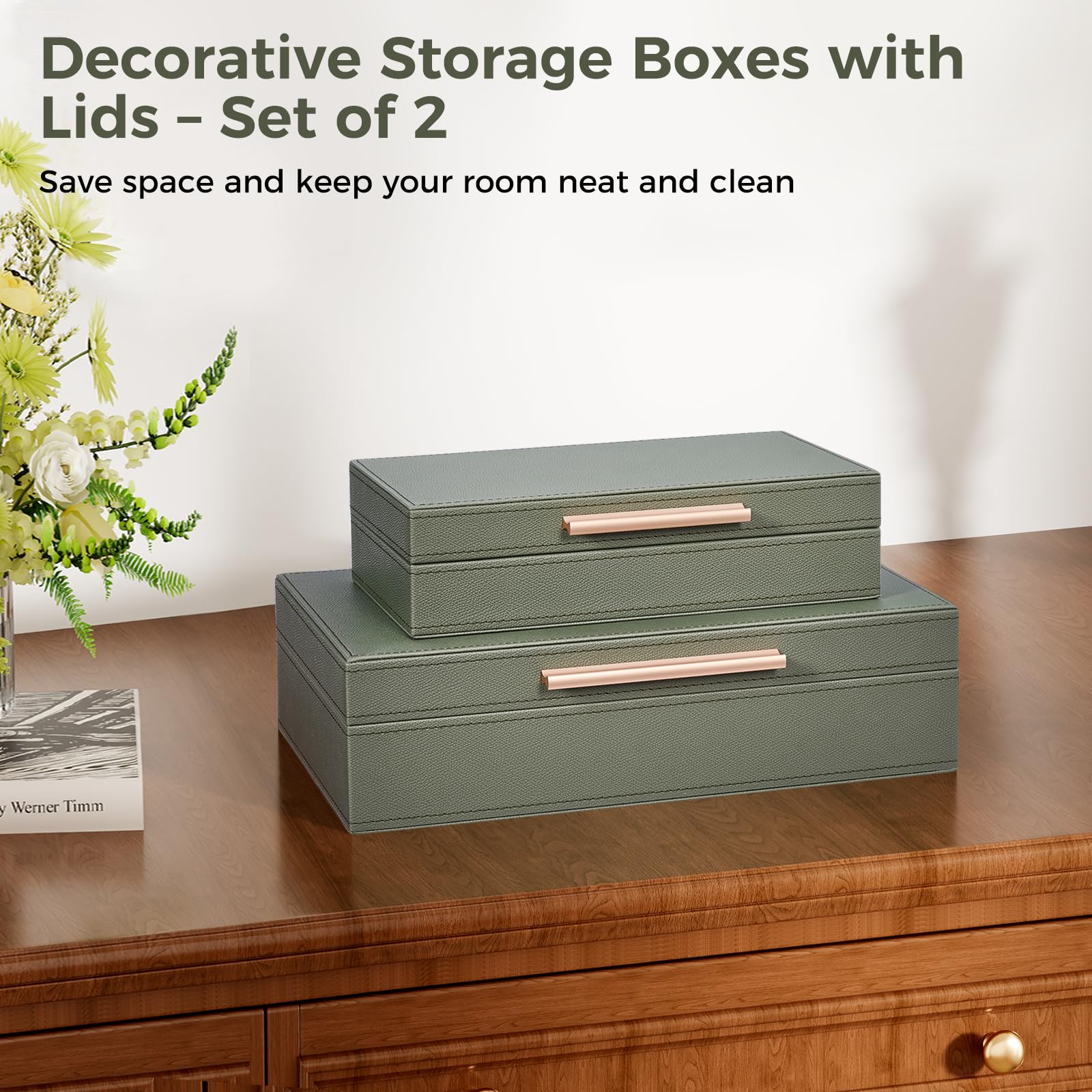 YUNSCEND decorative boxes with lids green small keep keys and mail organized